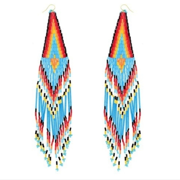 kiss The Sky Blue Seed Bead Fringe Earrings - Picture 2 of 2